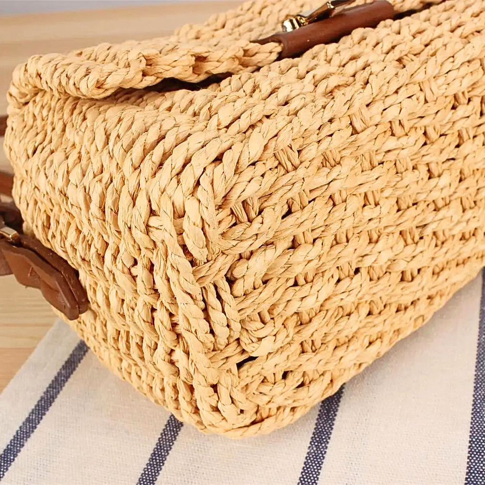 Mini Bag in Paglia Intrecciata con dettagli in Similpelle