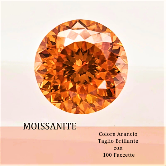 Moissanite Arancio Taglio Brillante con 100 faccette Certificata