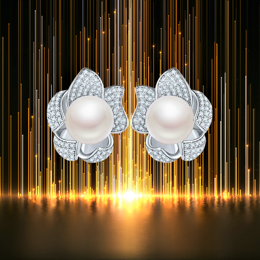 Orecchini Floreali con Perla Naturale d'Acqua Dolce