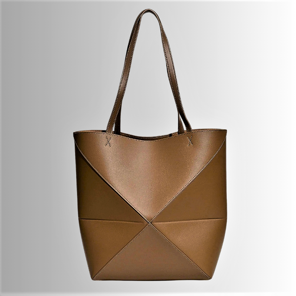 Borsa Tote Geometrica in Vera Pelle di Vitellino