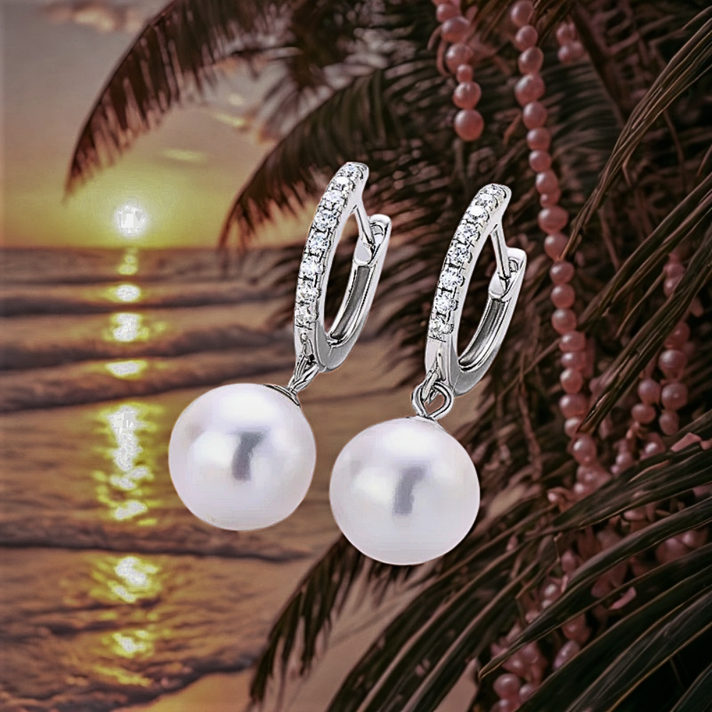 Orecchini "Sfera Illuminata" con Moissaniti D Color e Perle Naturali d'Acqua Dolce