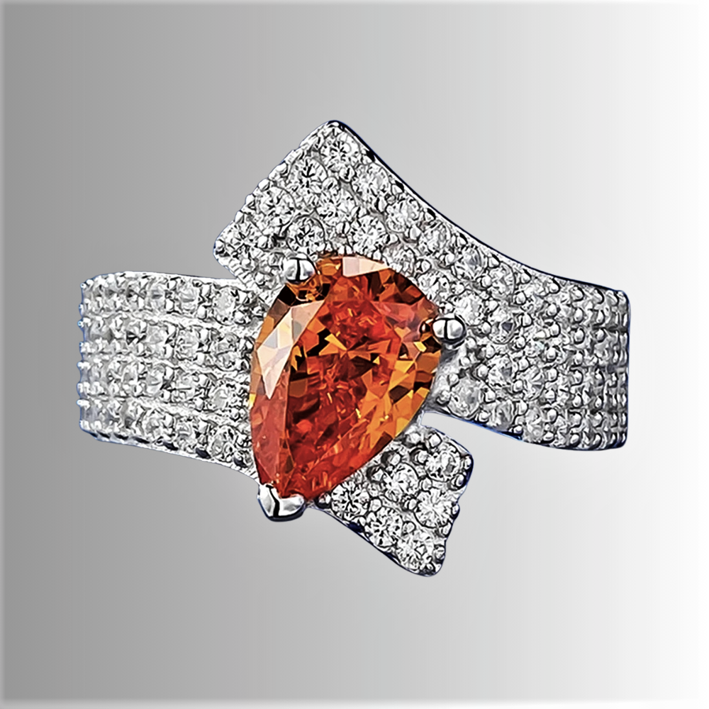 Fascia con Zaffiro Arancio Lab Grown Taglio Goccia e Brillanti Sintetici ad Alto Contenuto di Carbonio