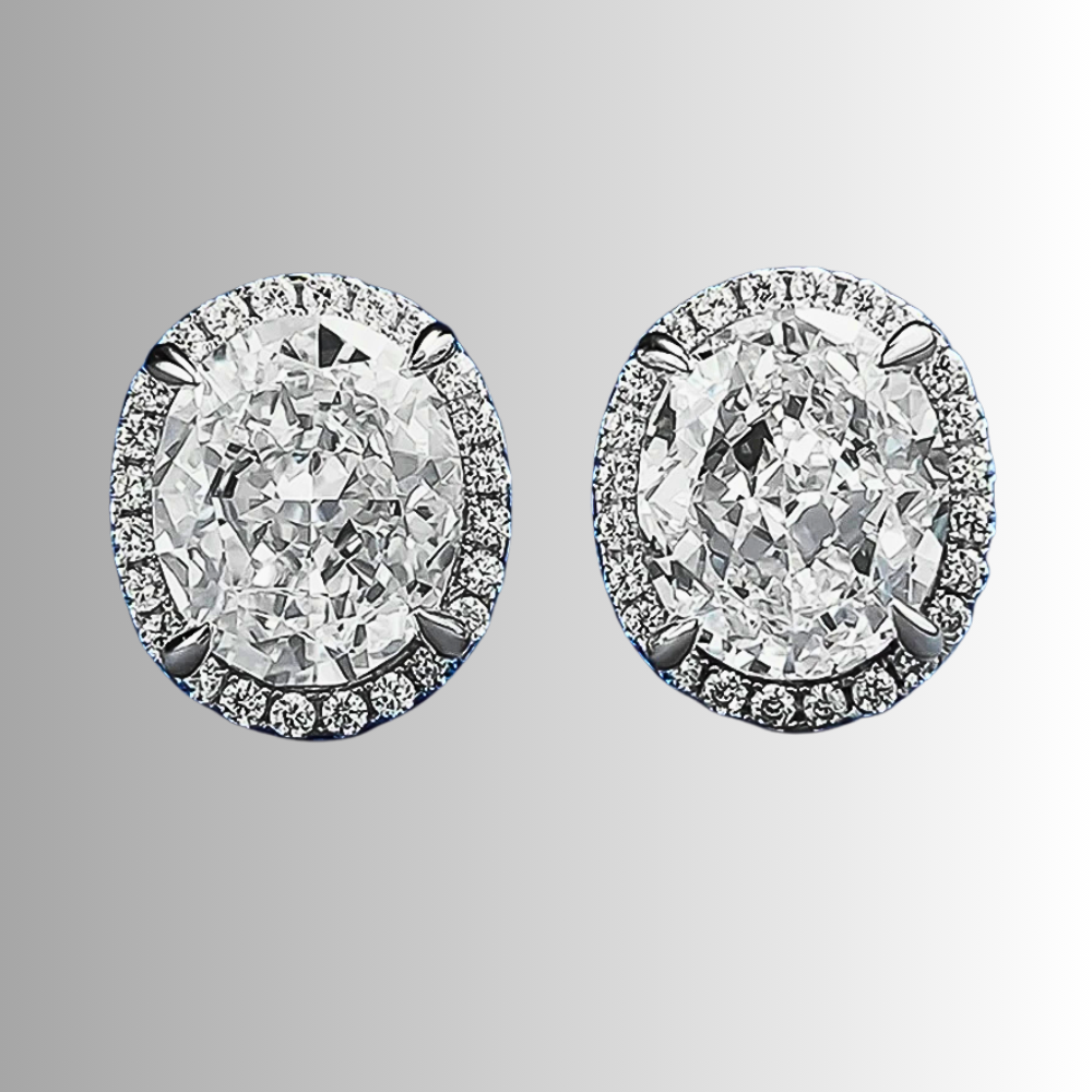 Orecchini con Diamanti Lab Grown Ovali da ct 5,00 contornati da Brillanti Coltivati