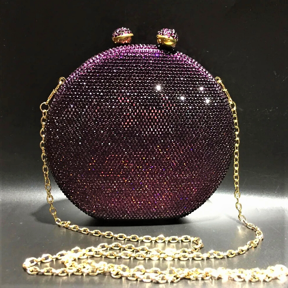 Clutch Rotonda Fatta a Mano con Cristalli Colorati