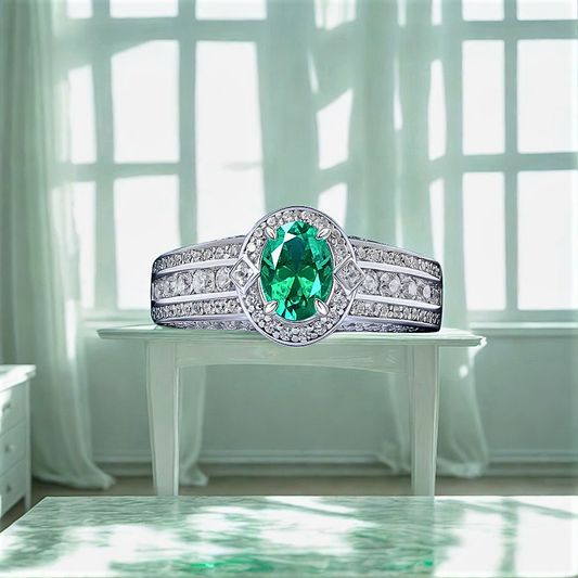 Fascetta con Smeraldo, Zaffiro o Rubino Coltivato e Brillanti sintetici ad Alto contenuto di Carbonio