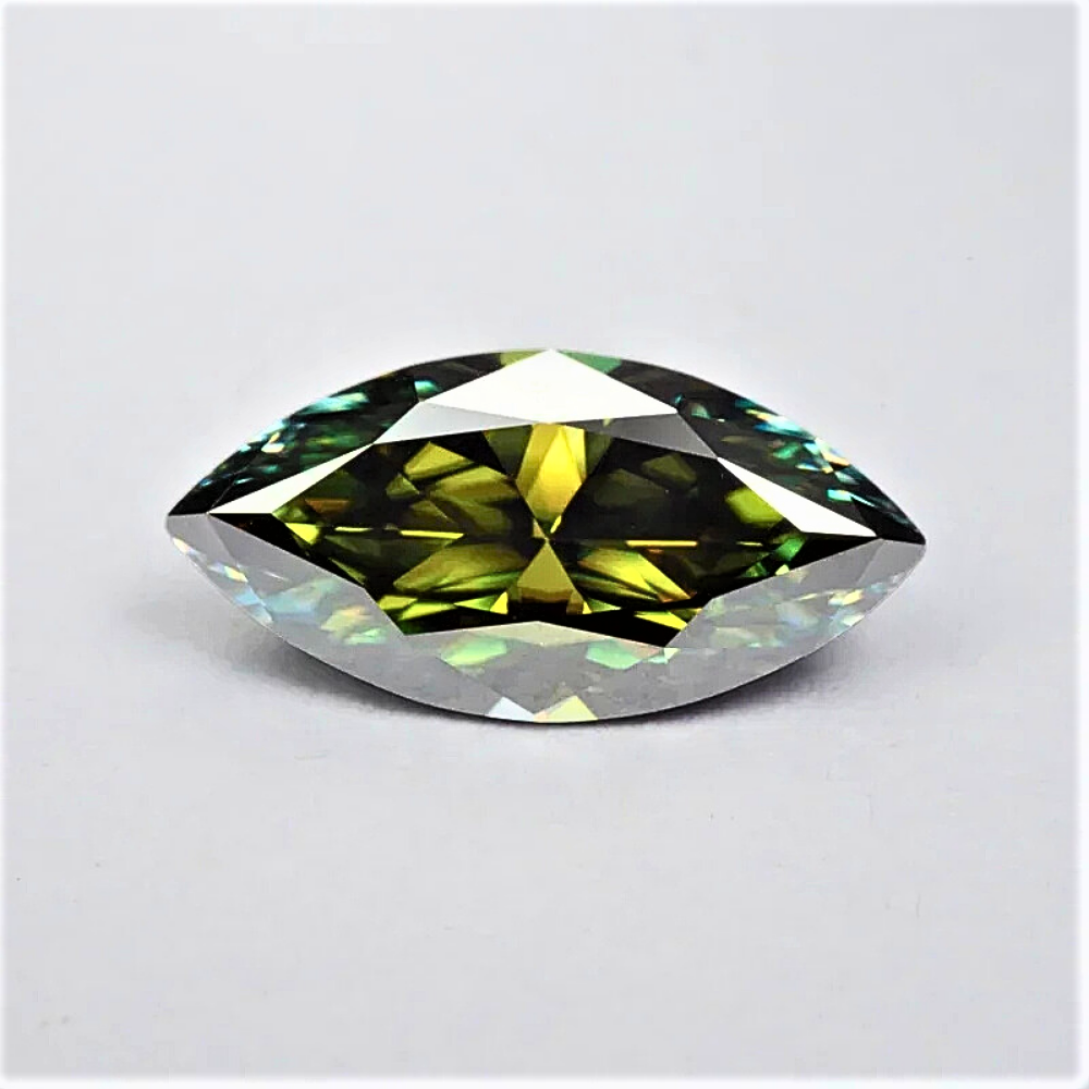Moissanite Giallo/Verde Taglio Marquise Certificata