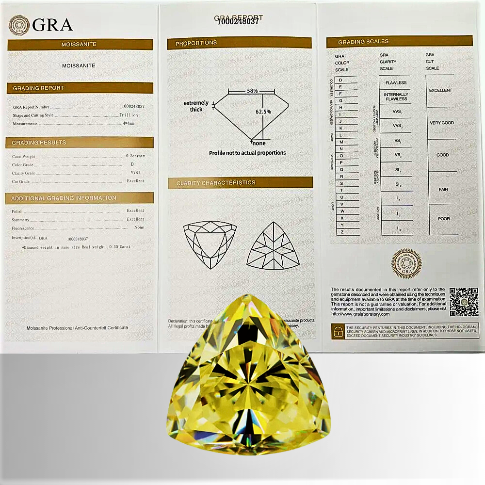 Moissanite Giallo Limone Taglio Trillion Certificata