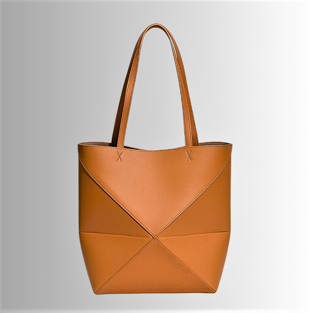 Borsa Tote Geometrica in Vera Pelle di Vitellino