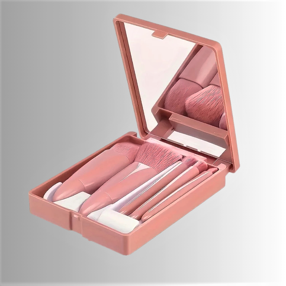 Mini Set di 5 Pennelli per Make Up con Specchio