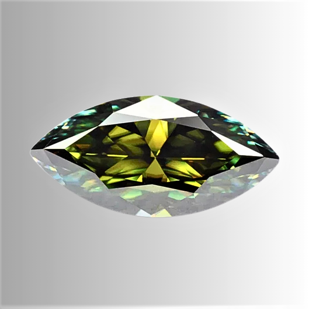 Moissanite Giallo/Verde Taglio Marquise Certificata