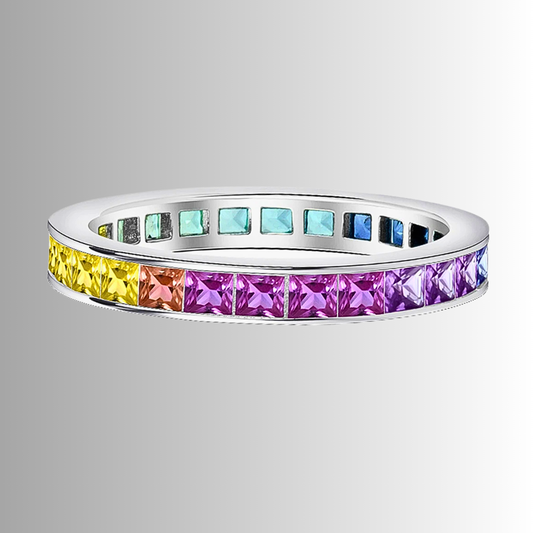 Fede a Binario con Zaffiri Multicolor Lab Grown Taglio Princess