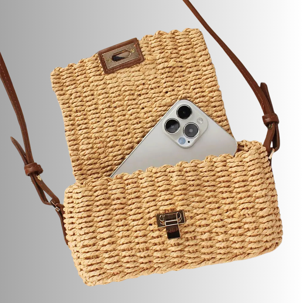 Mini Bag in Paglia Intrecciata con dettagli in Similpelle
