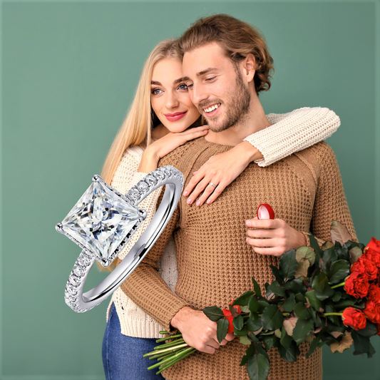 Solitario con Moissanite D color Taglio Princess e Taglio Brillante