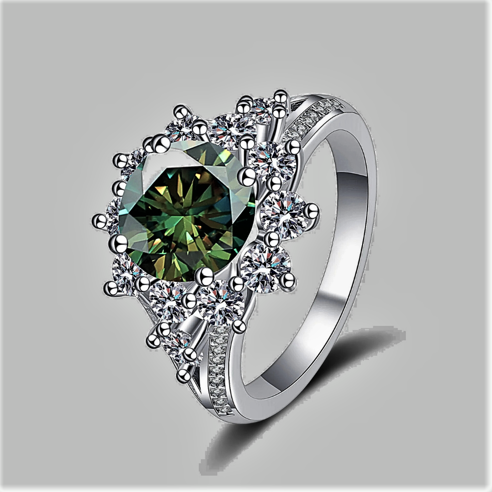 Anello "Regina di Cuori" con Moissanite Verde Smeraldo – Eleganza Intensa da 3 o 10 Carati