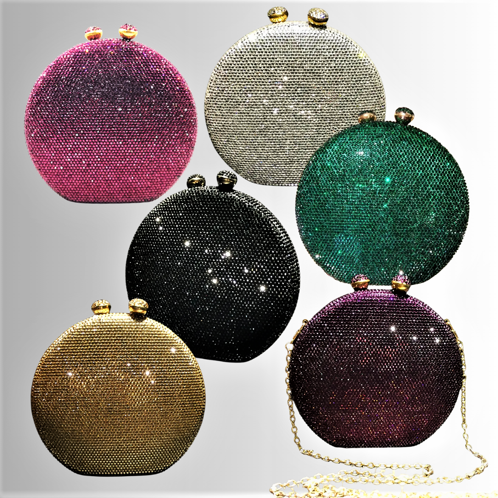 Clutch Rotonda Fatta a Mano con Cristalli Colorati