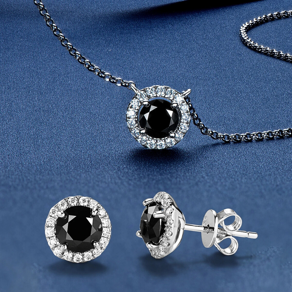 Parure Collana e Orecchini in Moissanite Nera