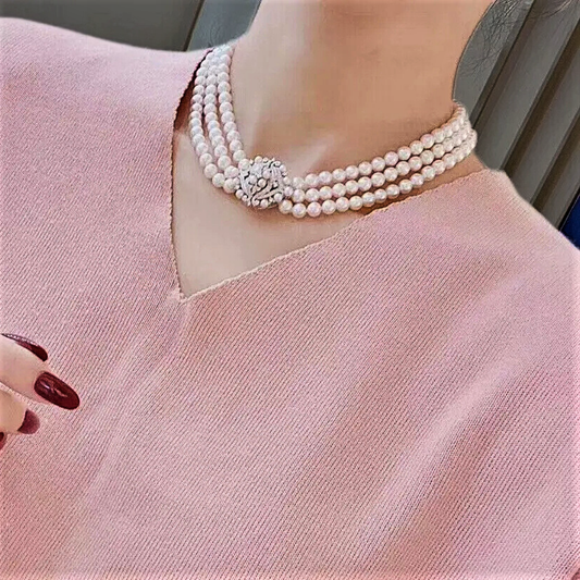 Collana a Tre Fili di Perle Australiane Naturali da 8-9 mm