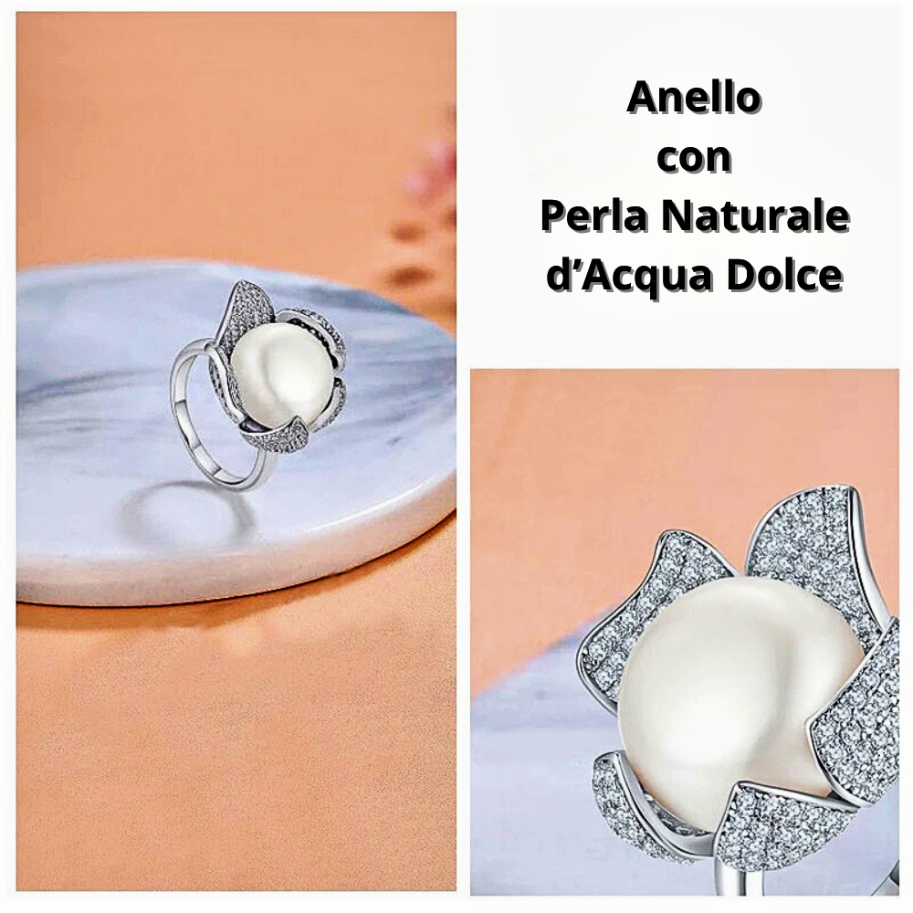 Anello Floreale con Perla Naturale d'Acqua Dolce