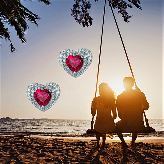 Orecchini a Cuore con Rubino Lab Grown e Brillanti Coltivati