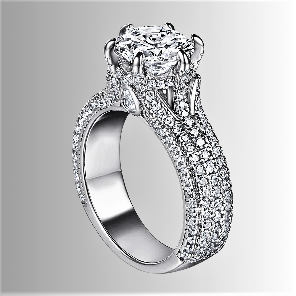 Mini Collezione di Solitari con Pavè di Moissanite di ct 2,00 e Brillanti Coltivati