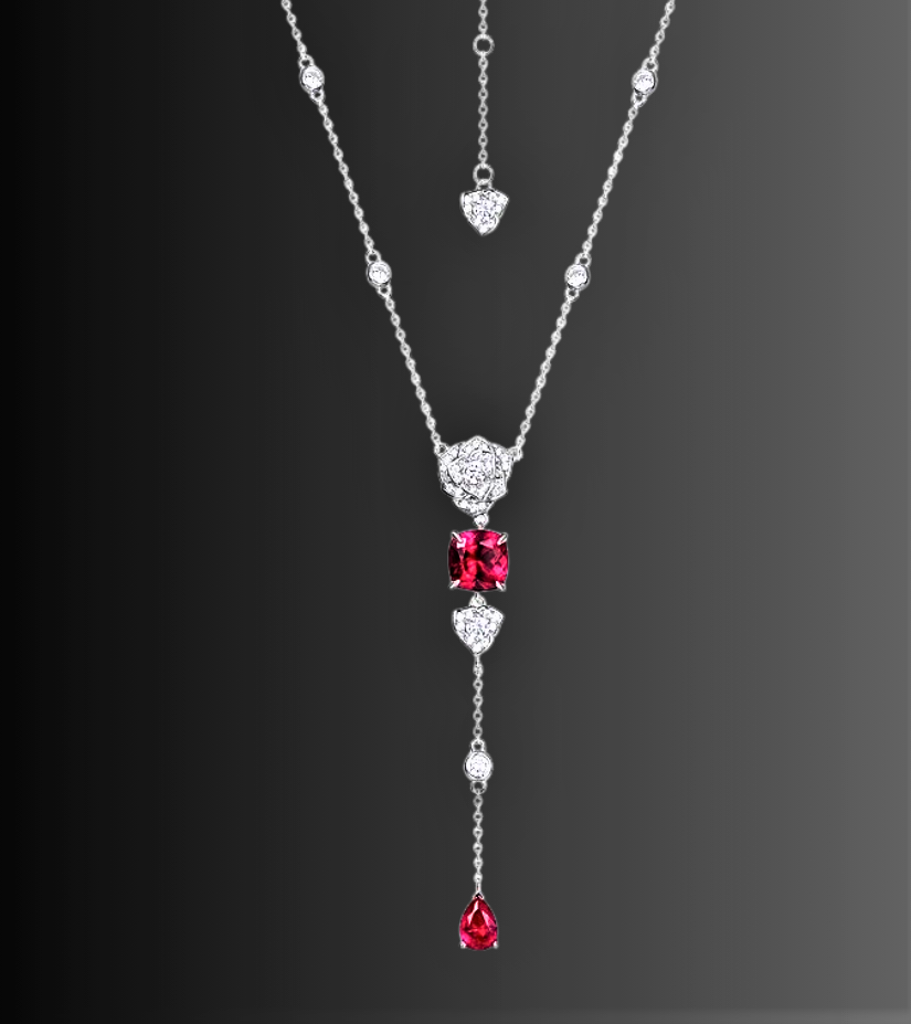 Collana Floreale con Rubini Lab Grown e Brillanti Sintetici ad Alto Contenuto di Carbonio