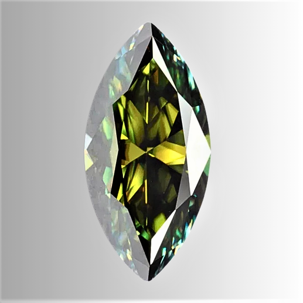 Moissanite Giallo/Verde Taglio Marquise Certificata