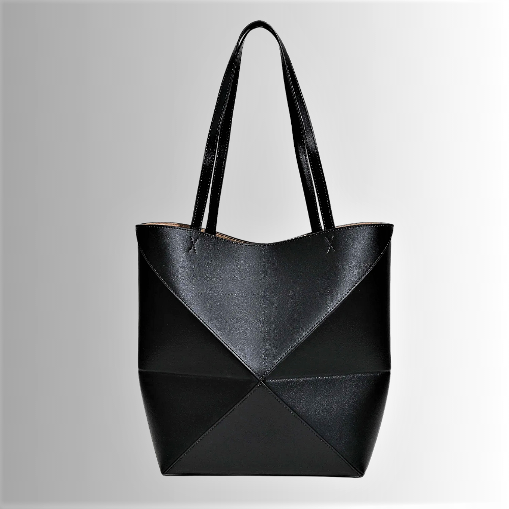 Borsa Tote Geometrica in Vera Pelle di Vitellino
