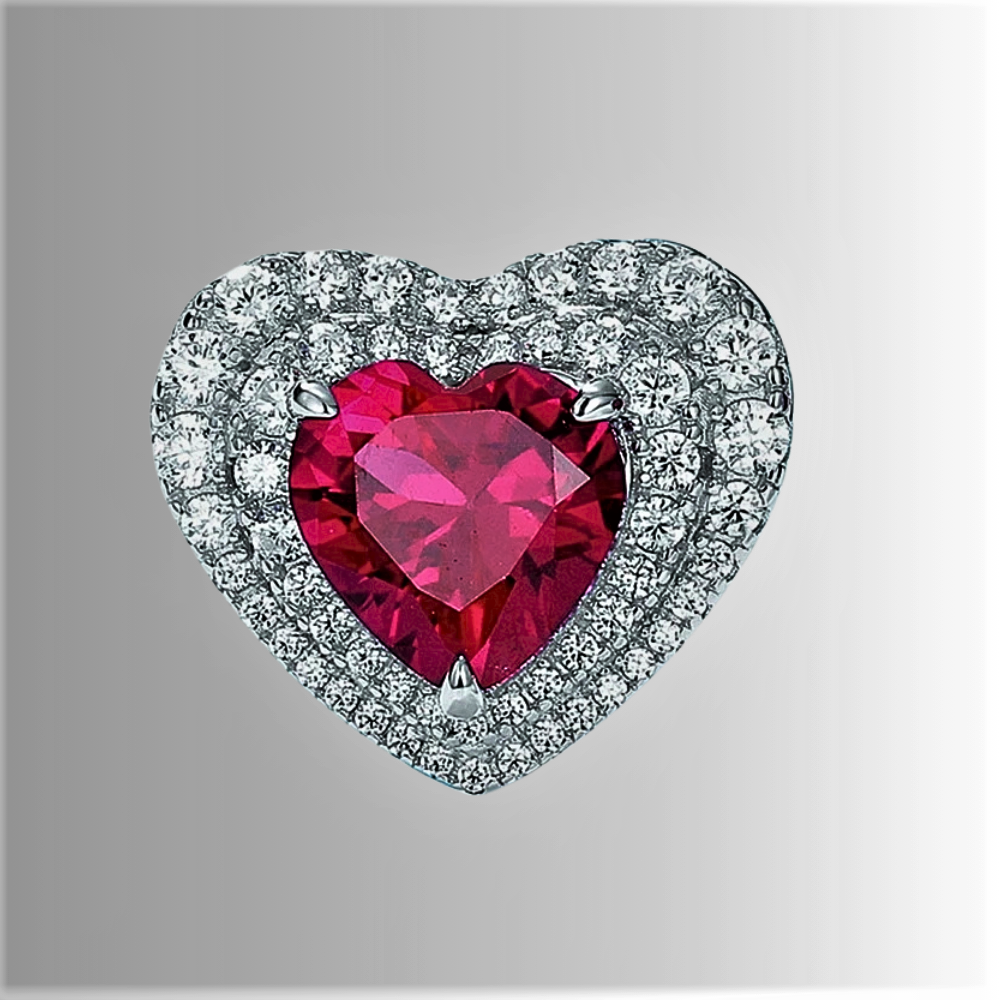 Orecchini a Cuore con Rubino Lab Grown e Brillanti Coltivati