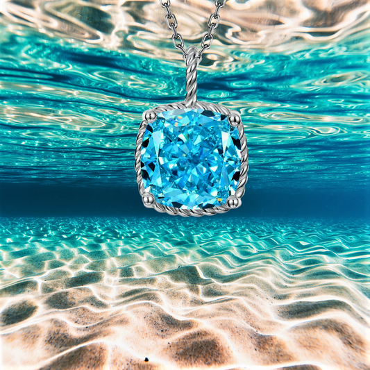 Collana con Acquamarina Taglio Cuscino Sintetica ad Alto contenuto di Carbonio