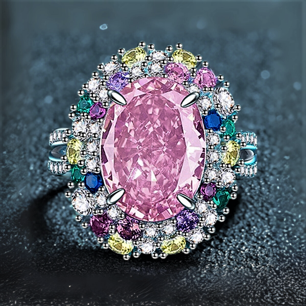 Fascione Fantasia con Zaffiro Rosa Coltivato di ct 6,00 e Gemme Sintetiche