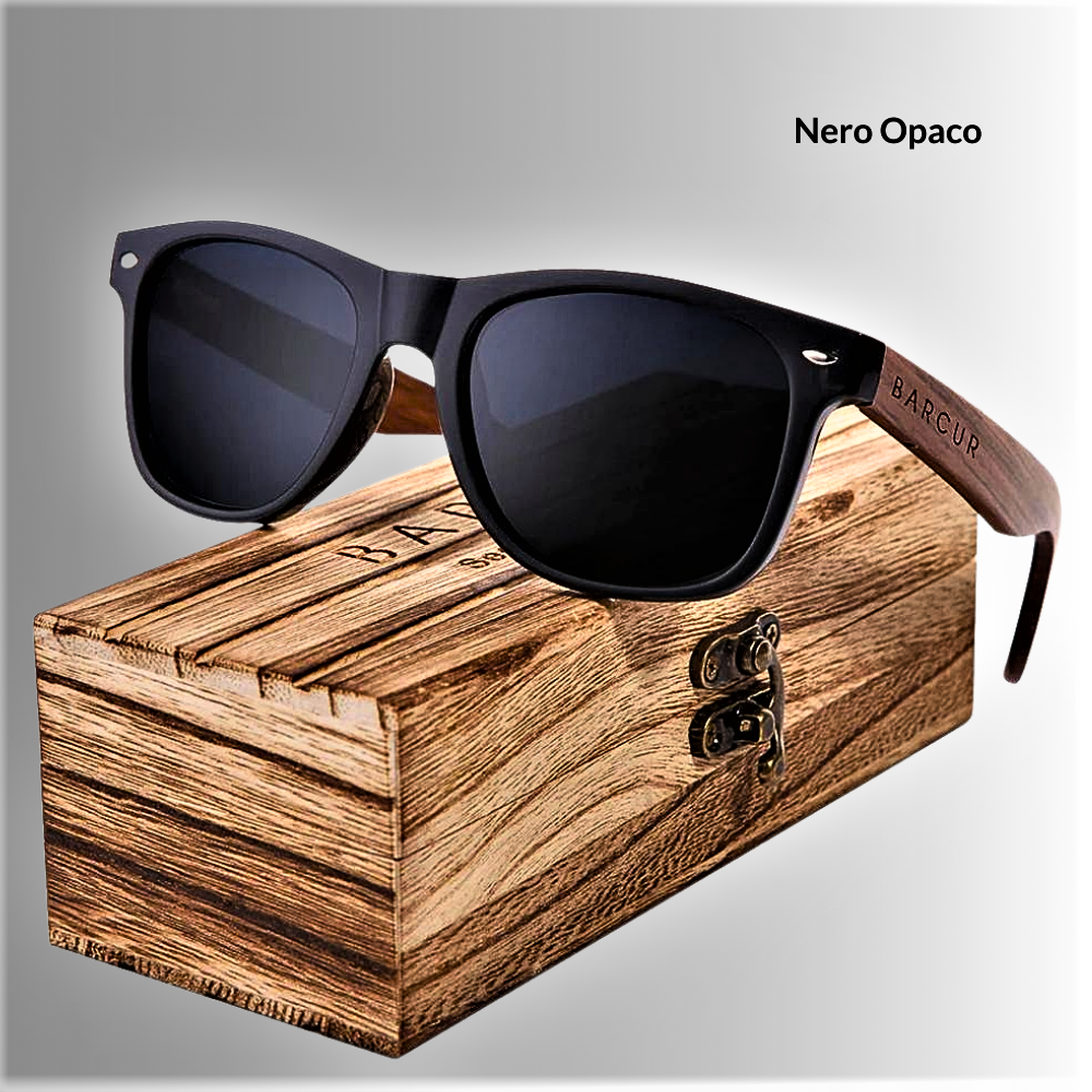 Gafas polarizadas BARCUR en caja de madera natural y nogal negro