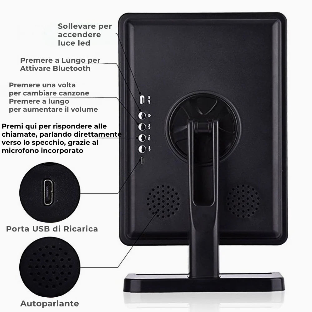 Touch Screen Makeup Mirror with LED Lights and Bluetooth Speaker