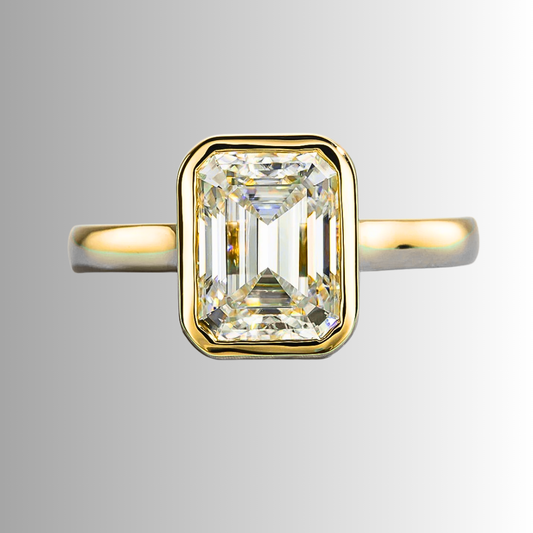 Solitario a Castone con Moissanite Taglio Smeraldo da ct. 3,00