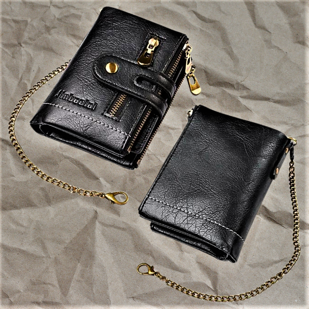 Mini Cartera Anti-Carterismo en Piel de Vaca Auténtica
