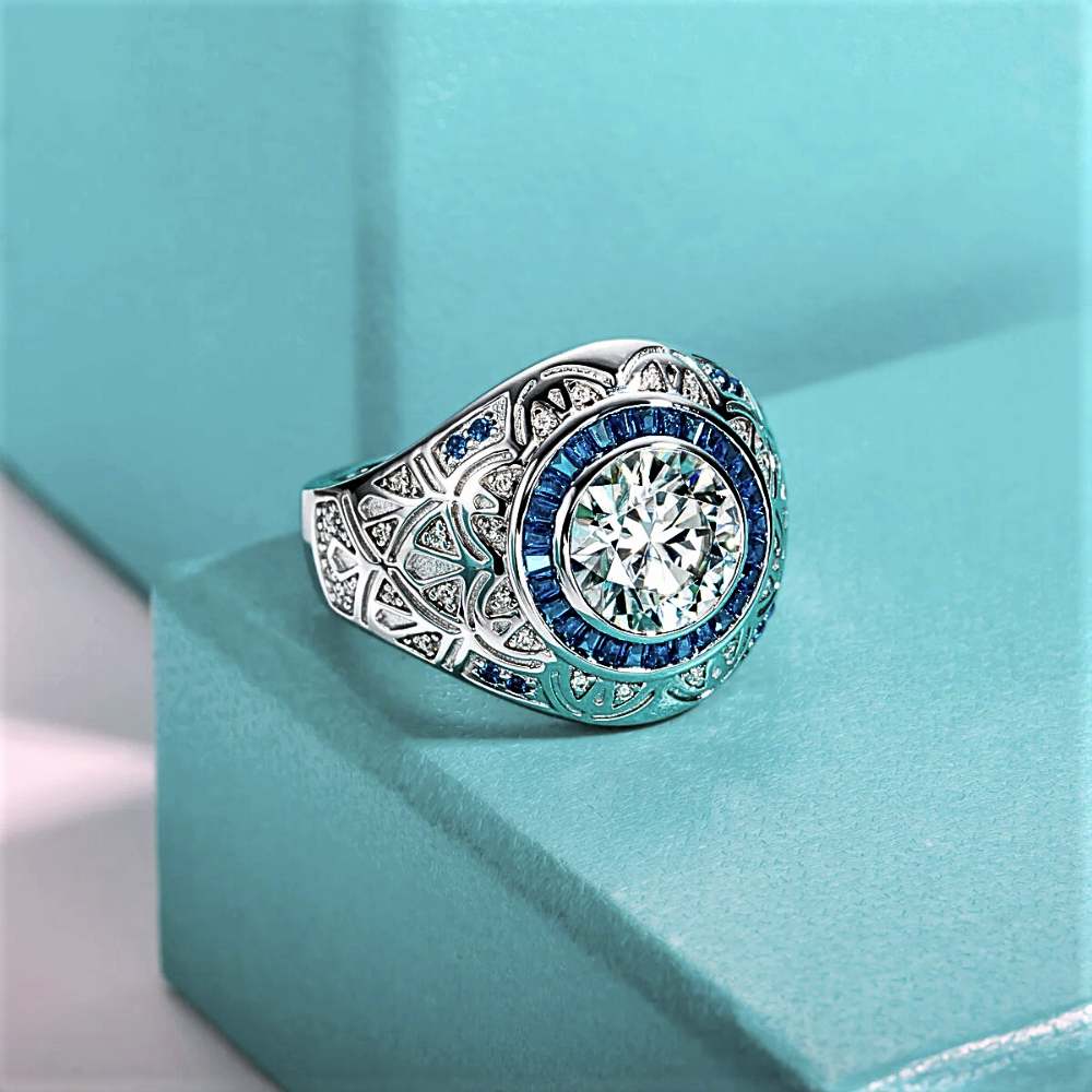 Fascia Moissanite D Color da ct 3,00 con Carrè e Brillanti Zaffiro Ceylon