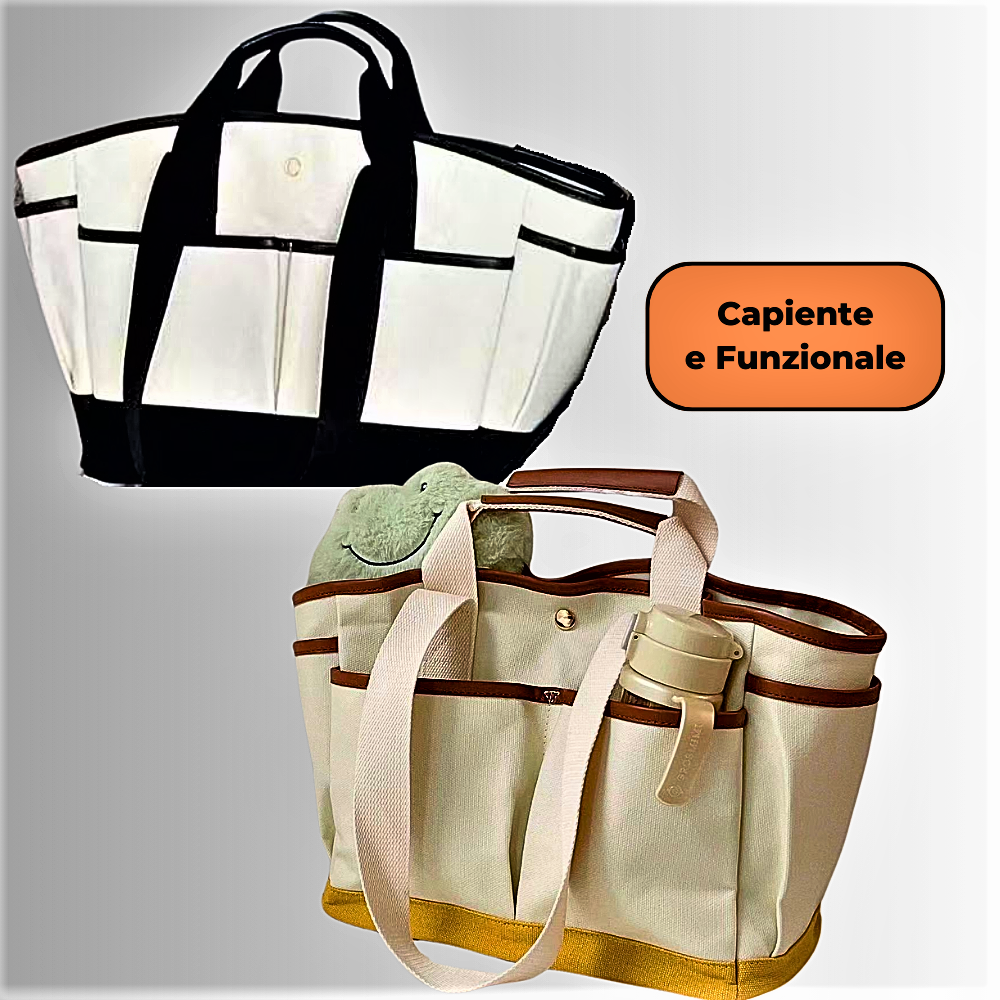 Bolso de lona con múltiples compartimentos, espacio y estilo