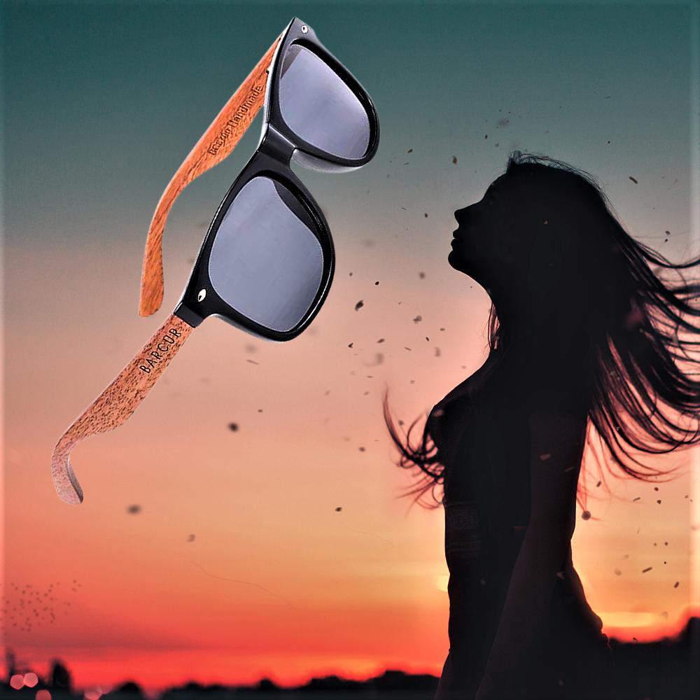 Gafas polarizadas BARCUR en caja de madera natural y nogal negro