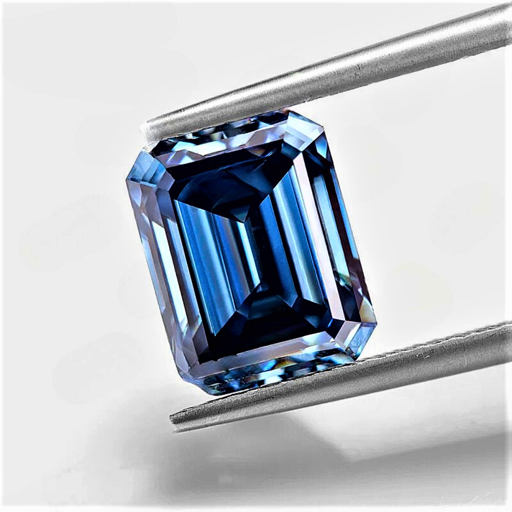 Moissanite Royal Blue Taglio Smeraldo Certificata