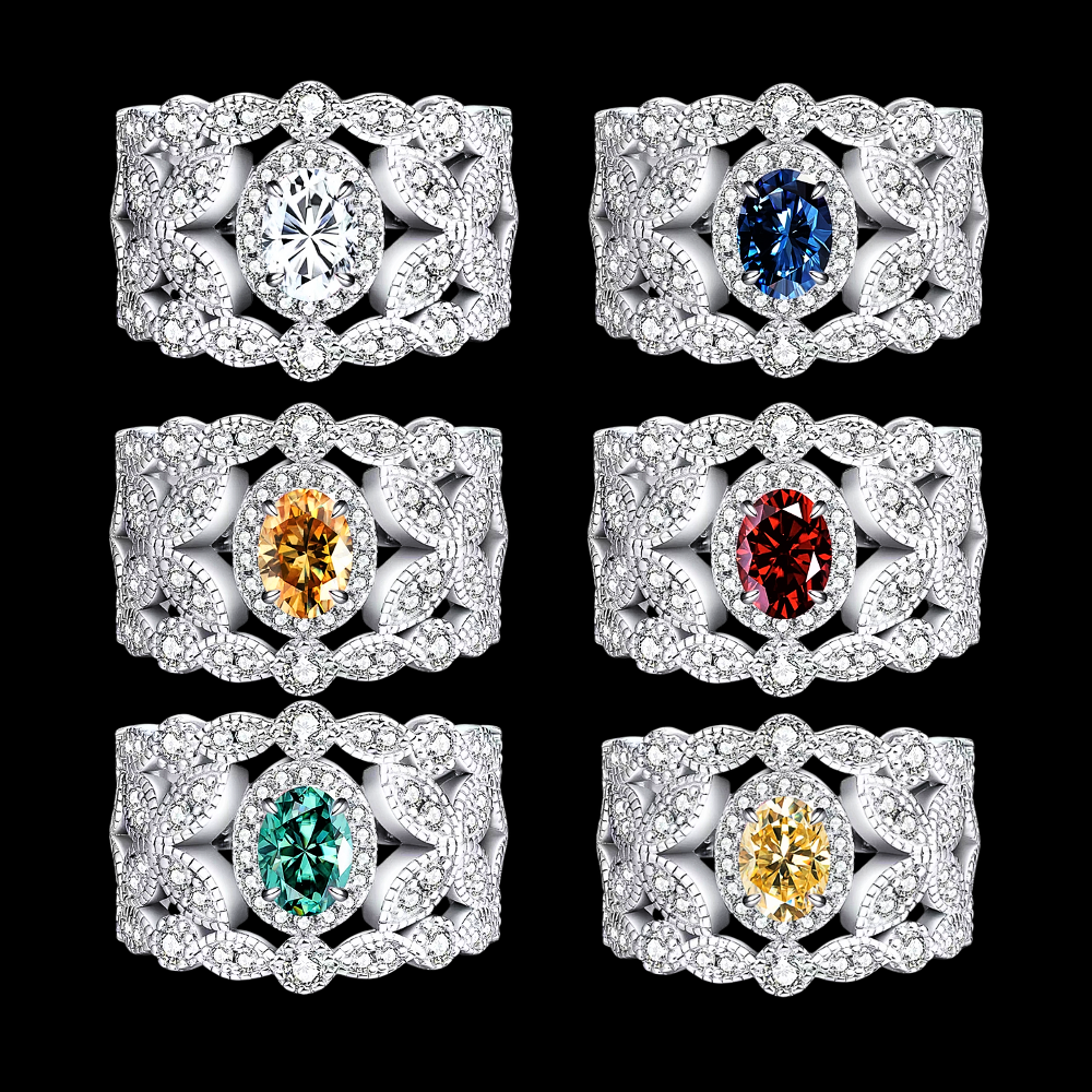 Anello "Corona Barocca" con Moissanite Ovale e Diamanti Sintetici