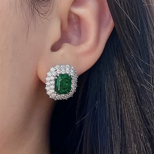 Orecchini con Smeraldi Colombiani Taglio Smeraldo Lab Grown e Brillanti Coltivati