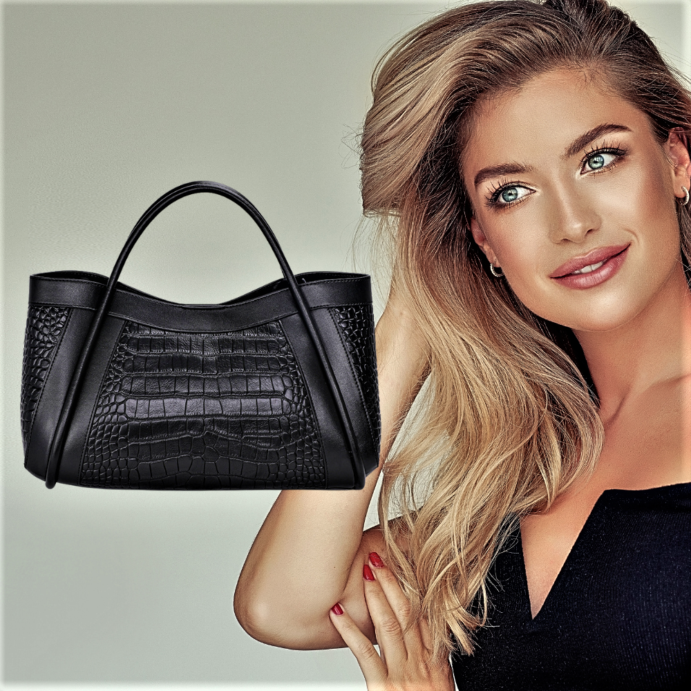 Bolso de piel de becerro trabajado con cocodrilo