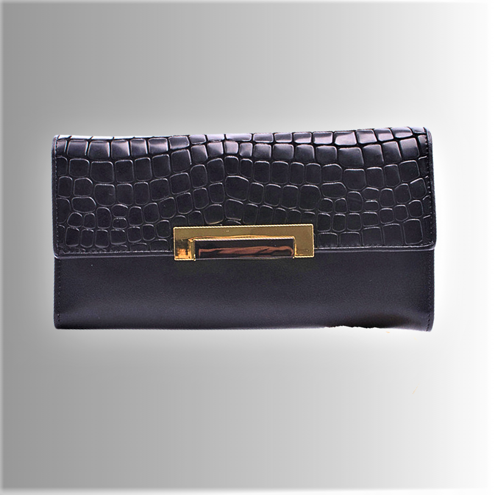 Cartera de piel de vacuno auténtica con textura de cocodrilo