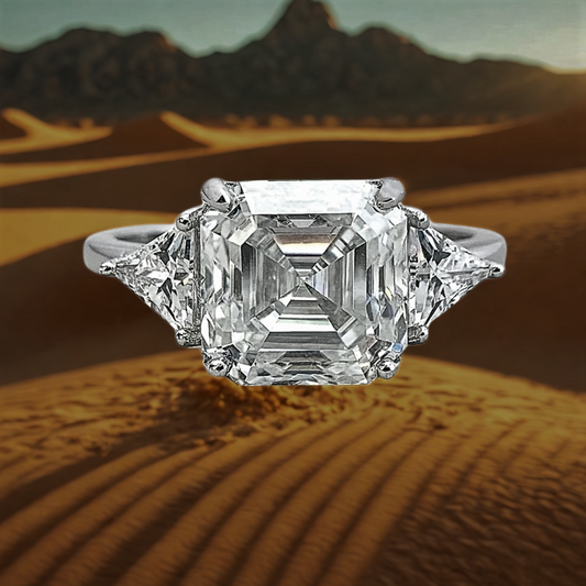 Trilogy "Trinità Illuminata" con Moissanite D color Taglio Asscher