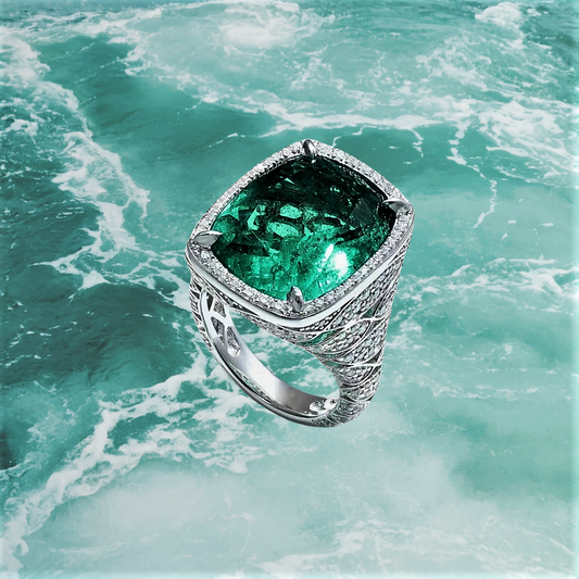 Fascione a Nido d'Ape con Smeraldo Taglio Cuscino allungato e Brillanti Lab Grown