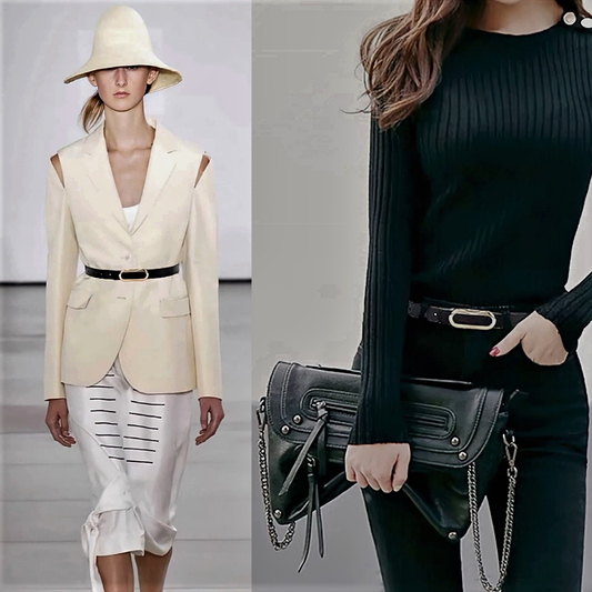 Cintura in Fiore di Pelle di Vitellino con Fibbia Ovale