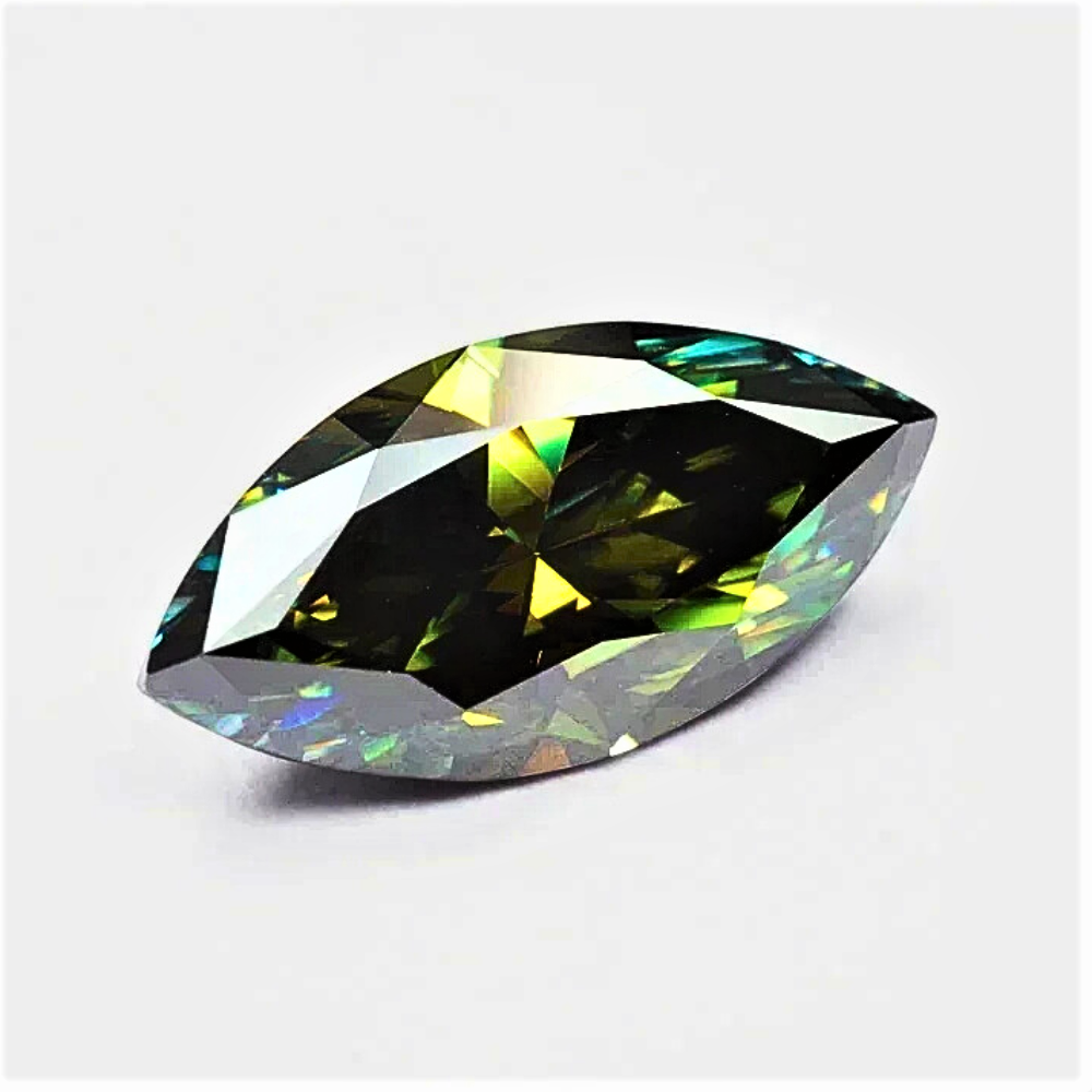 Moissanite Giallo/Verde Taglio Marquise Certificata