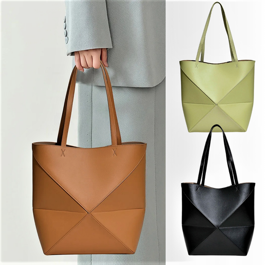 Borsa Tote Geometrica in Vera Pelle di Vitellino