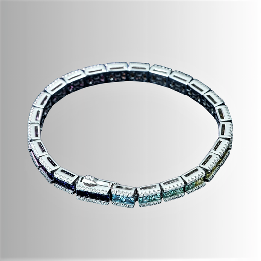 Bracciale a Segmenti con Zaffiri Multicolore Taglio Princess e Brillanti Coltivati