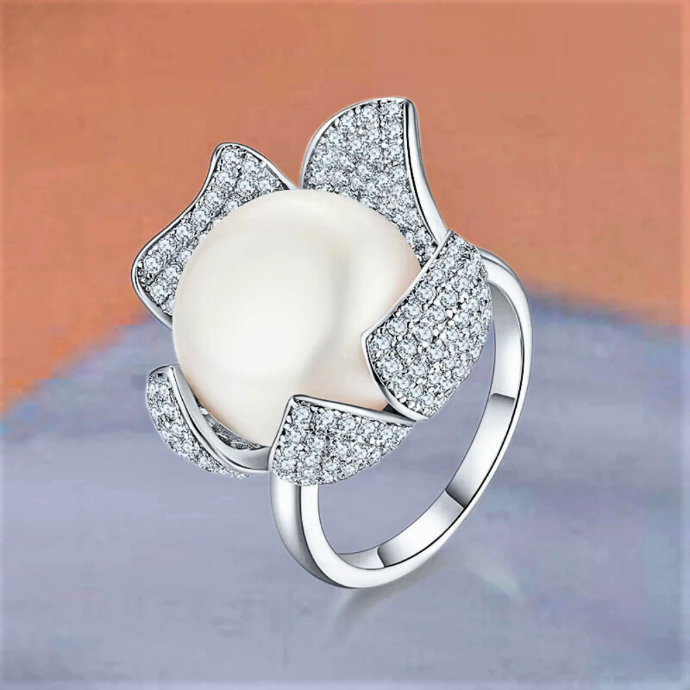 Anello Floreale con Perla Naturale d'Acqua Dolce