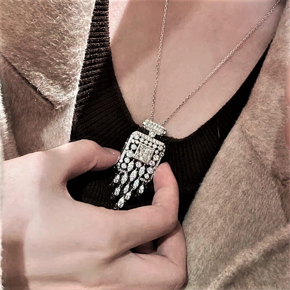 Collana Stile Liberty con Pendente/Spilla in Diamanti Lab Grown